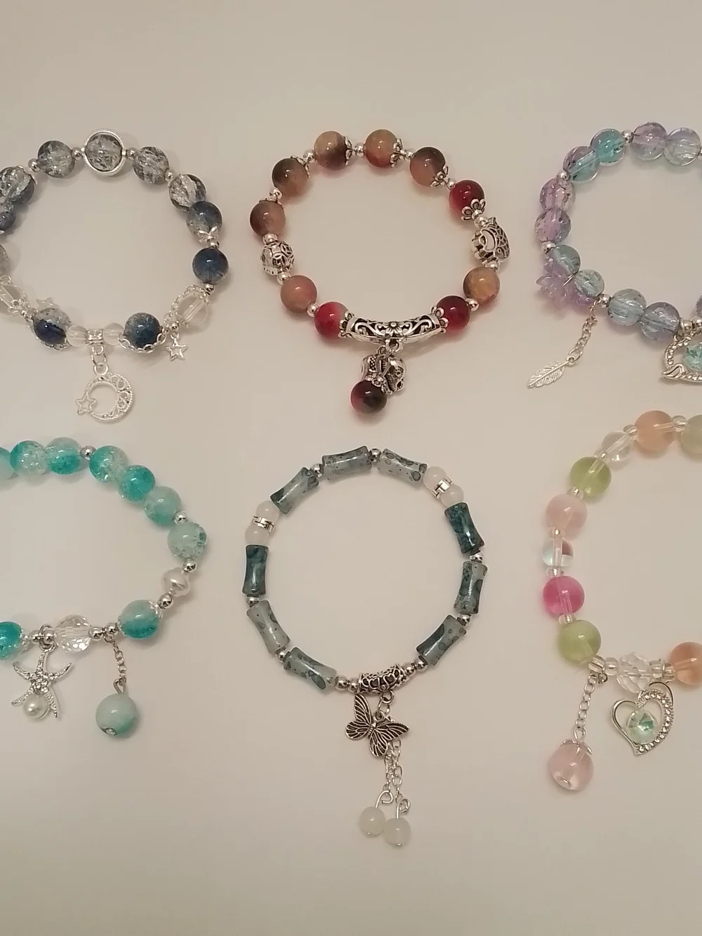Handmade Glass Charm Bracelets- Set Of 6